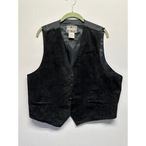 Vintage Black Leather Western Vest XL 🤠 Grunge Rock Worn Patina Y2K Biker Style
